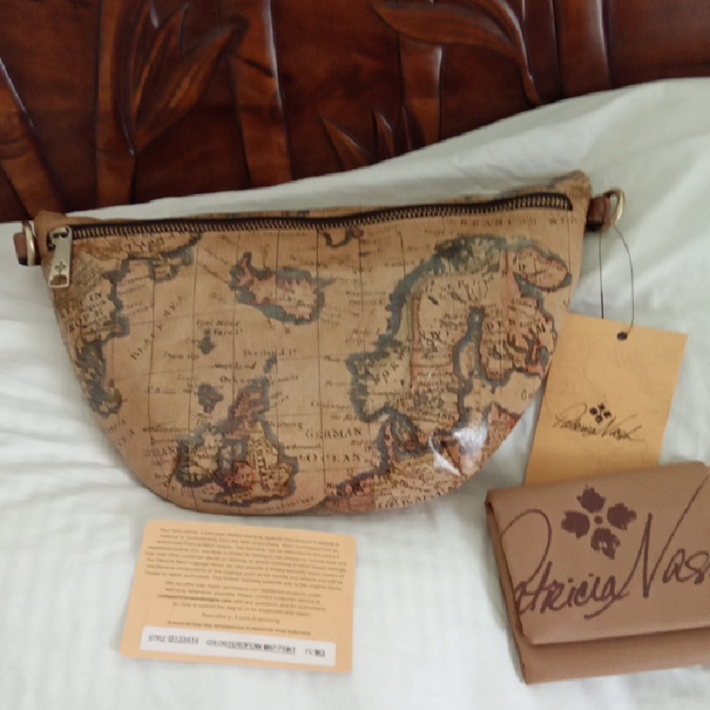Patricia Nash Tan Map Print Crossbody Bag